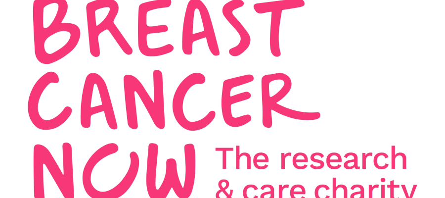 Logo of the charity Breast Cancer Now, which is their name and the tagline "The research & care charity" in hot pink writing